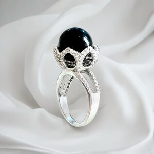 Black coral ring. Black gemstone ring
